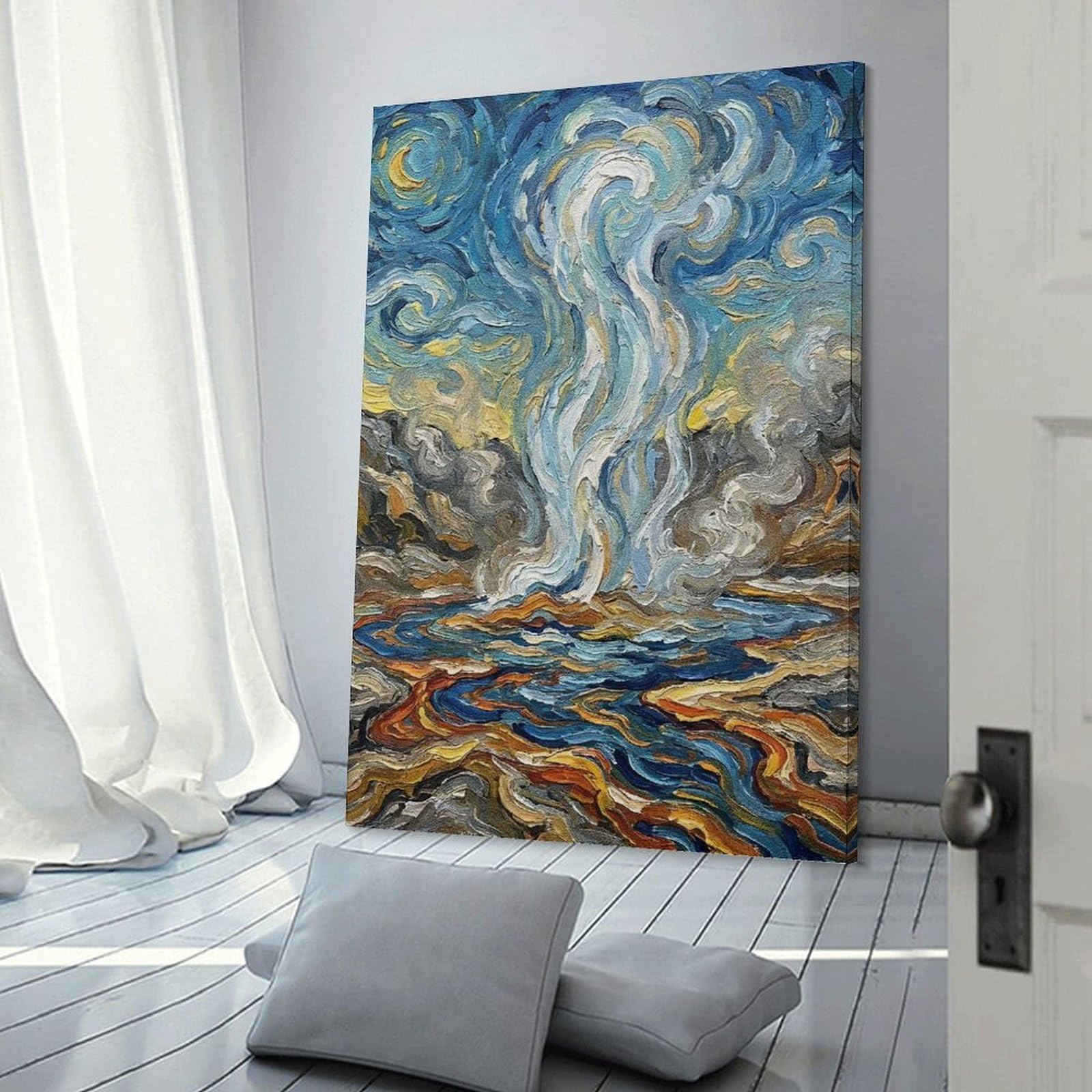Junmoney Wall Art Print Impressionistic Geyser Landscape Painting, 24x36inch(60x90cm), for Home Lounge, Bedroom Or Reading Nook, Canvas Styling for A Polished Room Look