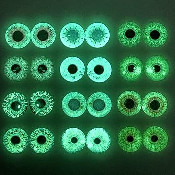 QTTLLI 10 Pairs 20mm Glow in the Dark Glass Round Pupil Eyes Owl Eyes Round Dome Glass Cabochons Flatback for DIY Craft Clay Eyes, 20mm