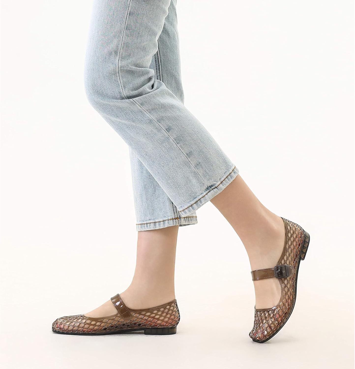 Women's Jelly Flats Clear Mesh Ballet Summer Beach Hollow Dressy Shoes