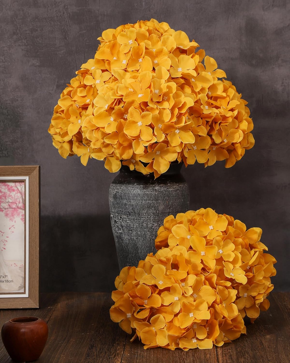 DuHouse 8.7" Silk Hydrangea Flower Heads with Stems Fake Hydrangeas Flowers for DIY Wedding Centerpiece Home Decor,Pack of 6(Mustard Yellow) - Image 5