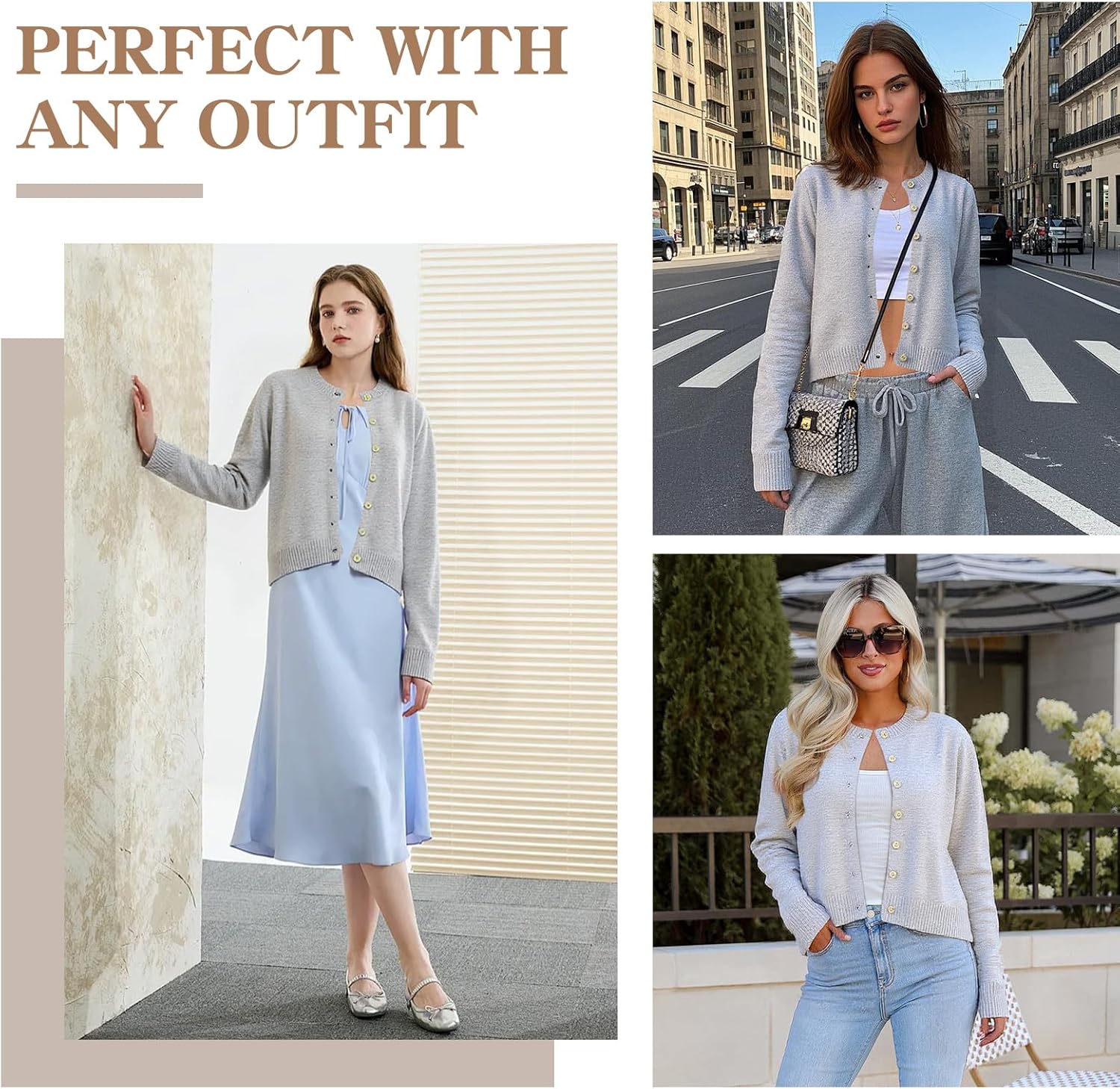 Topdear Cropped Cardigan Sweaters for Women, Open Front Long Sleeve Crop Knit Sweater for Dresses, for Jeans, XS to XL, Grey - Image 2