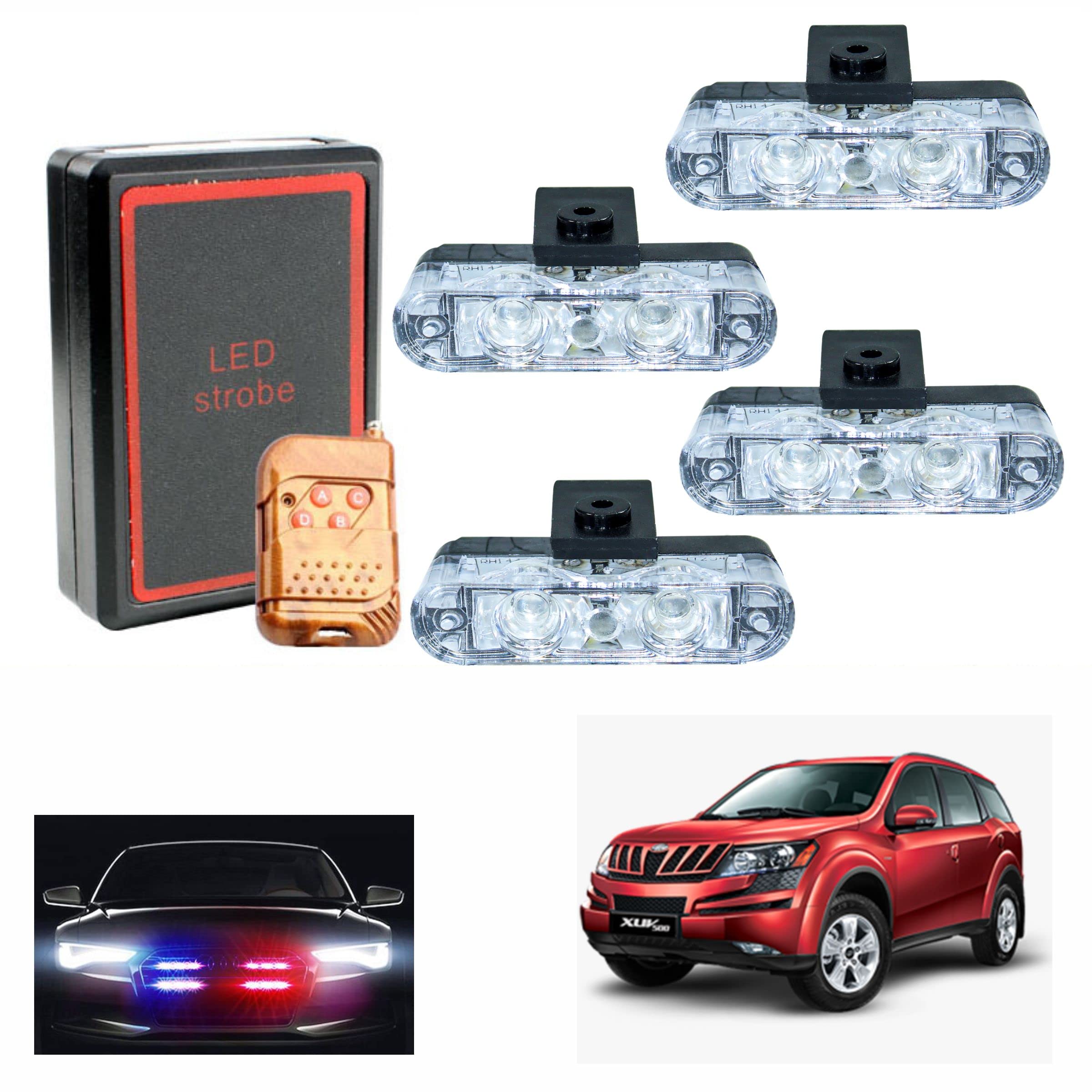 Asryd 2x4 LED Red & Blue Police Strobe Flash Light with Wireless Remote Control Emergency Warning Multi Flashing Waterproof 12V For Mahindra XUV 700
