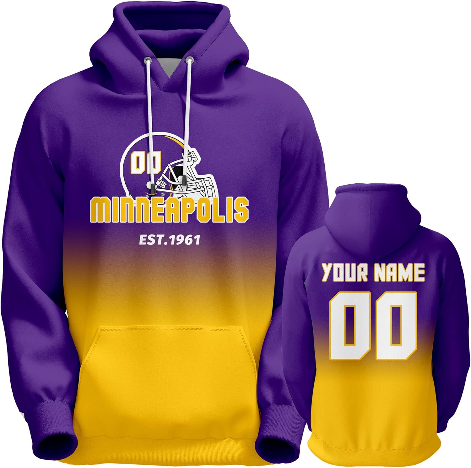DDJAM Custom Men's Hoodie Football City Fans Gifts for Men Women Youth Pullover Hooded Sweatshirt Personalize Name & Number