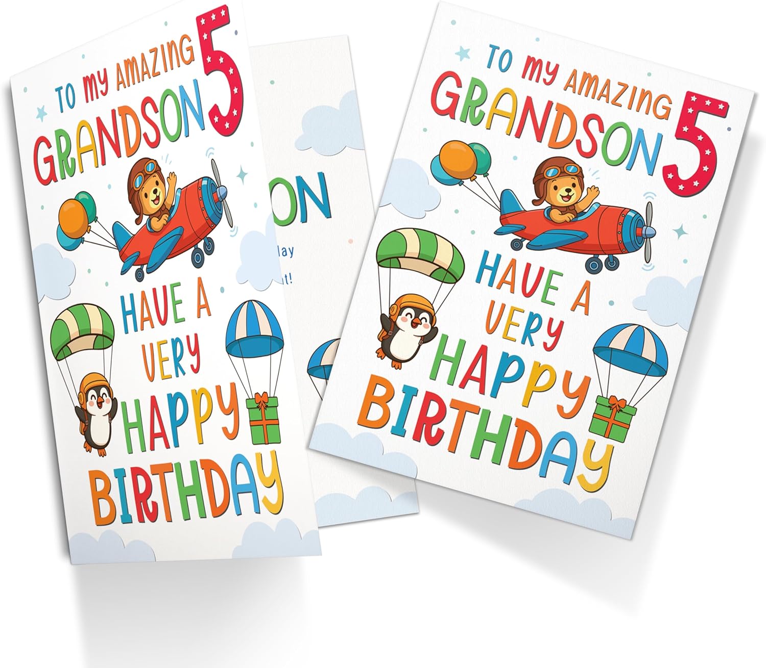 Cards Grandson 5th Birthday Card – Playful Parachute Animal Design – A5 size Premium Greeting Card UK - Image 3