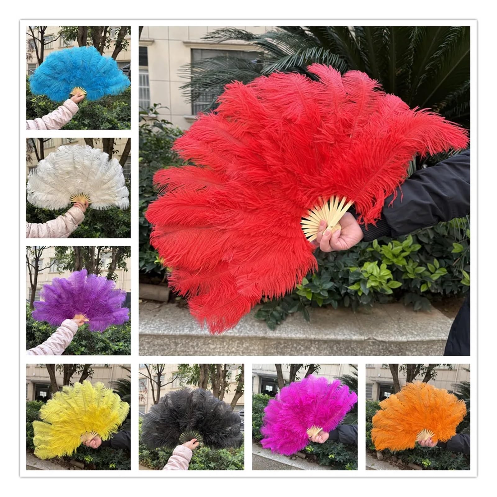 Straußen-Marabu-Feder-Handfächer, Natürlicher weißer Federfächer, 70 cm, 15 Knochen, Tänzerin hält Fächer(Yellow,2 PCS 70cmx40cm)
