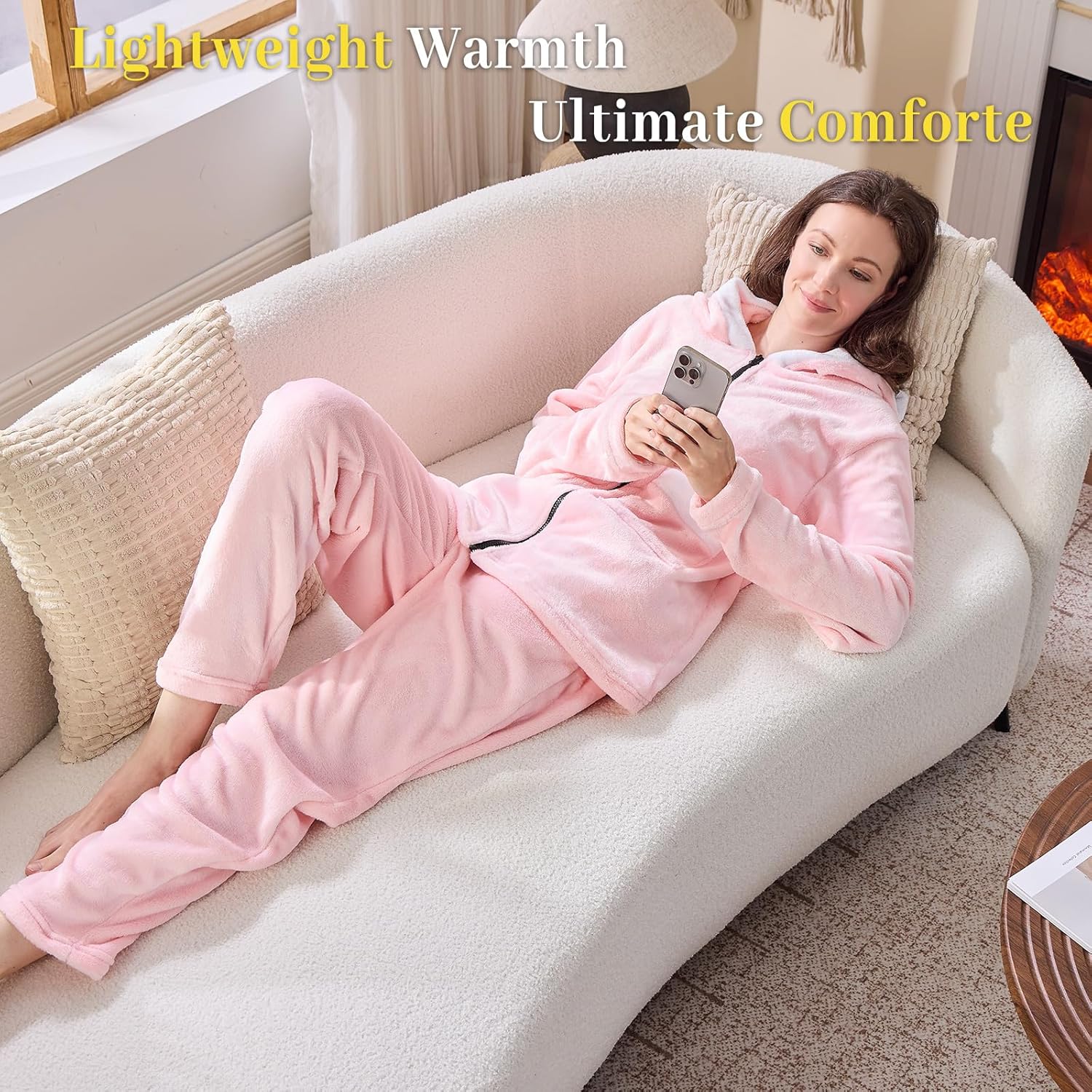 Fleece Pajamas for Women Set, Ultra Soft Comfy Fuzzy Sleepwear, 2 Piece Warm Cozy Plush Loungewear for Fall Winter - Image 6