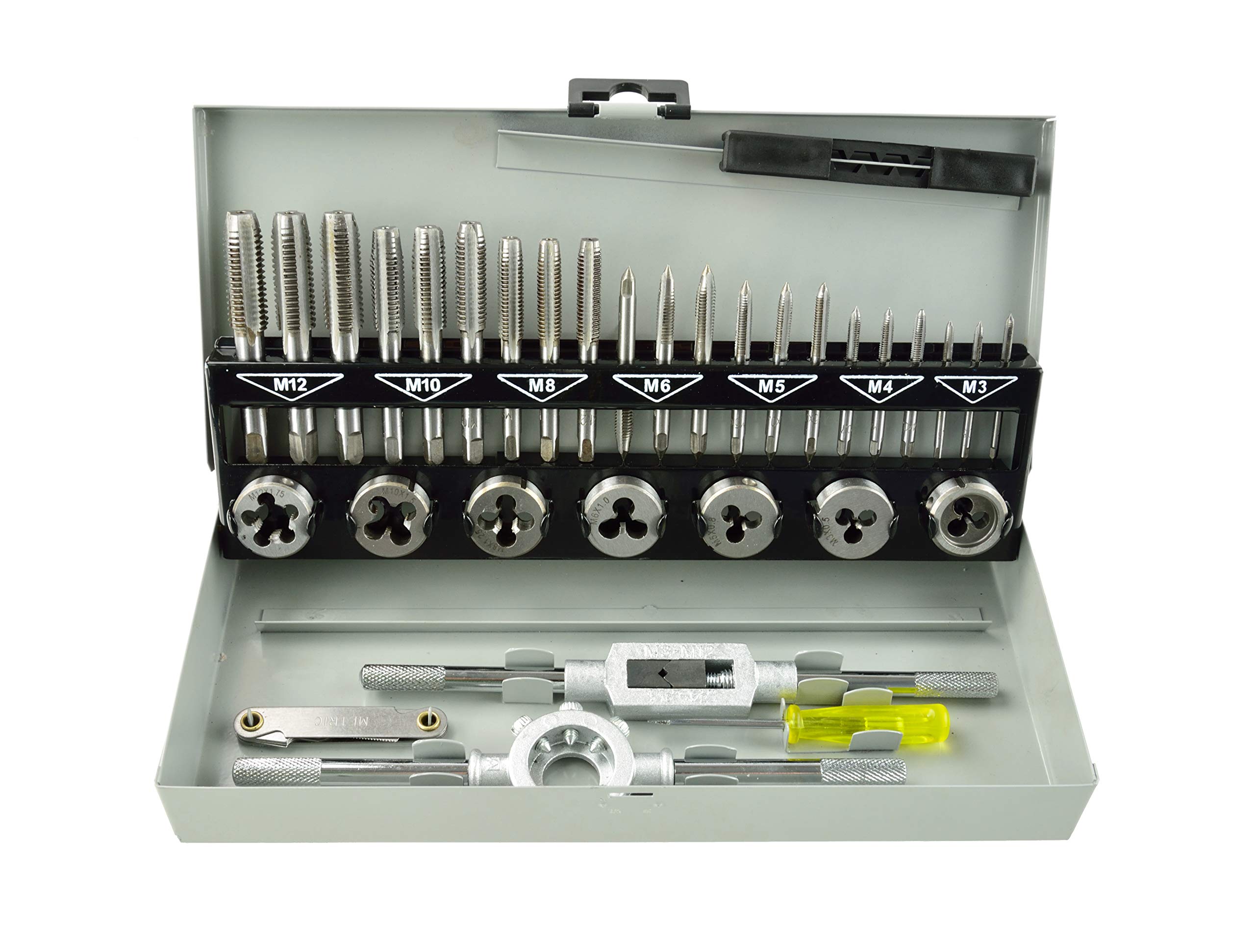 BSD Set Maschi e Filiere per Filettare - Metrica - Set Maschi, Set Filiere, Giramaschi, Girafiliere - M3-M12-32 Pezzi