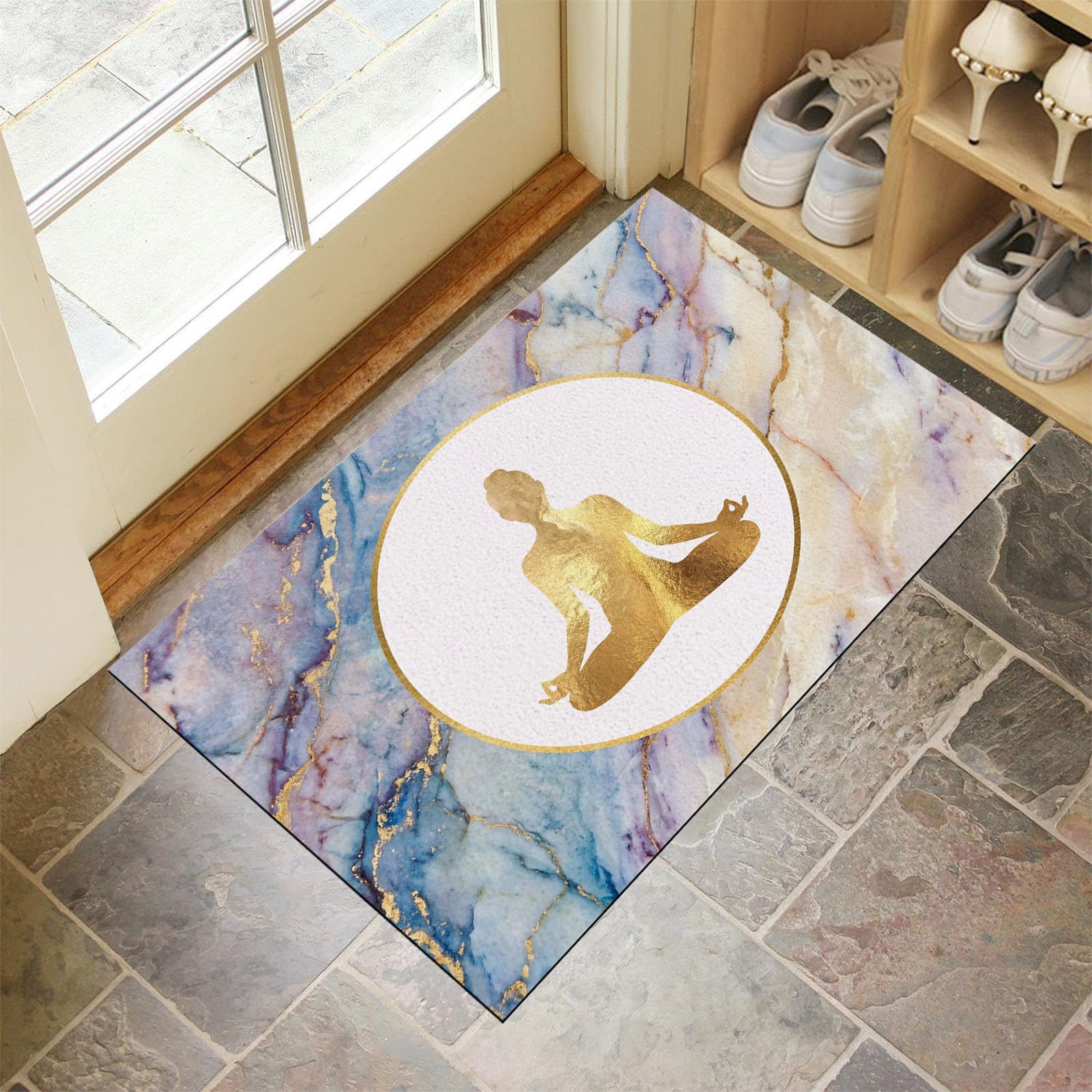 Tappeto di Gomma da Ingresso, 80x120 cm Zerbino d'Ingresso Texture Effetto Marmo Antiscivolo Tappetino Meditazione Zen Anti-Fatica Morbide Assorbenti per Ufficio, Cucina, Corridoio, Blu-Viola
