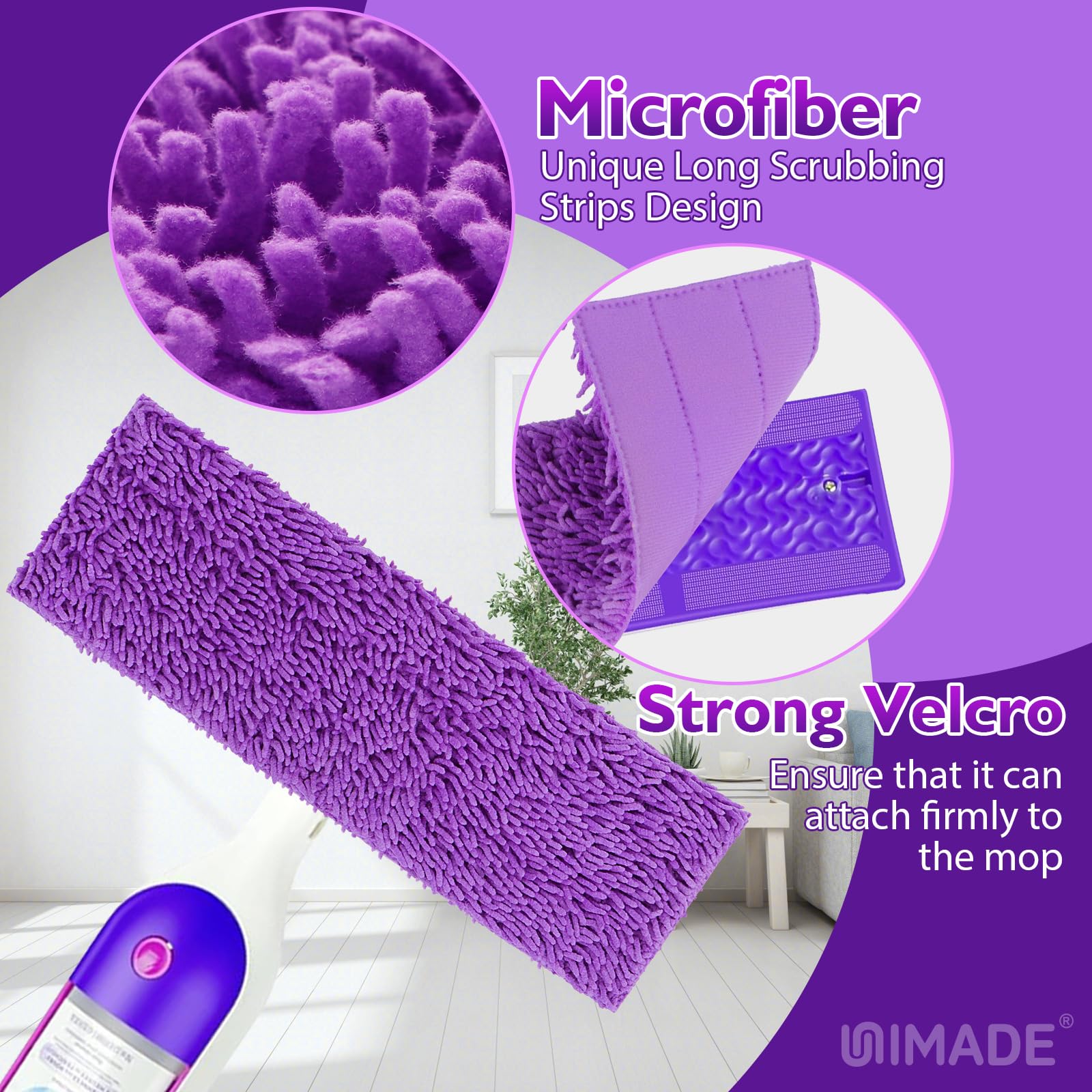 UNIMADE Almohadillas reutilizables para mopa Swiffer PowerMop, paquete de 8 almohadillas de microfibra para mopa de 13 a 15 pulgadas, almohadillas lavables de repuesto para la mayoría de tipos de