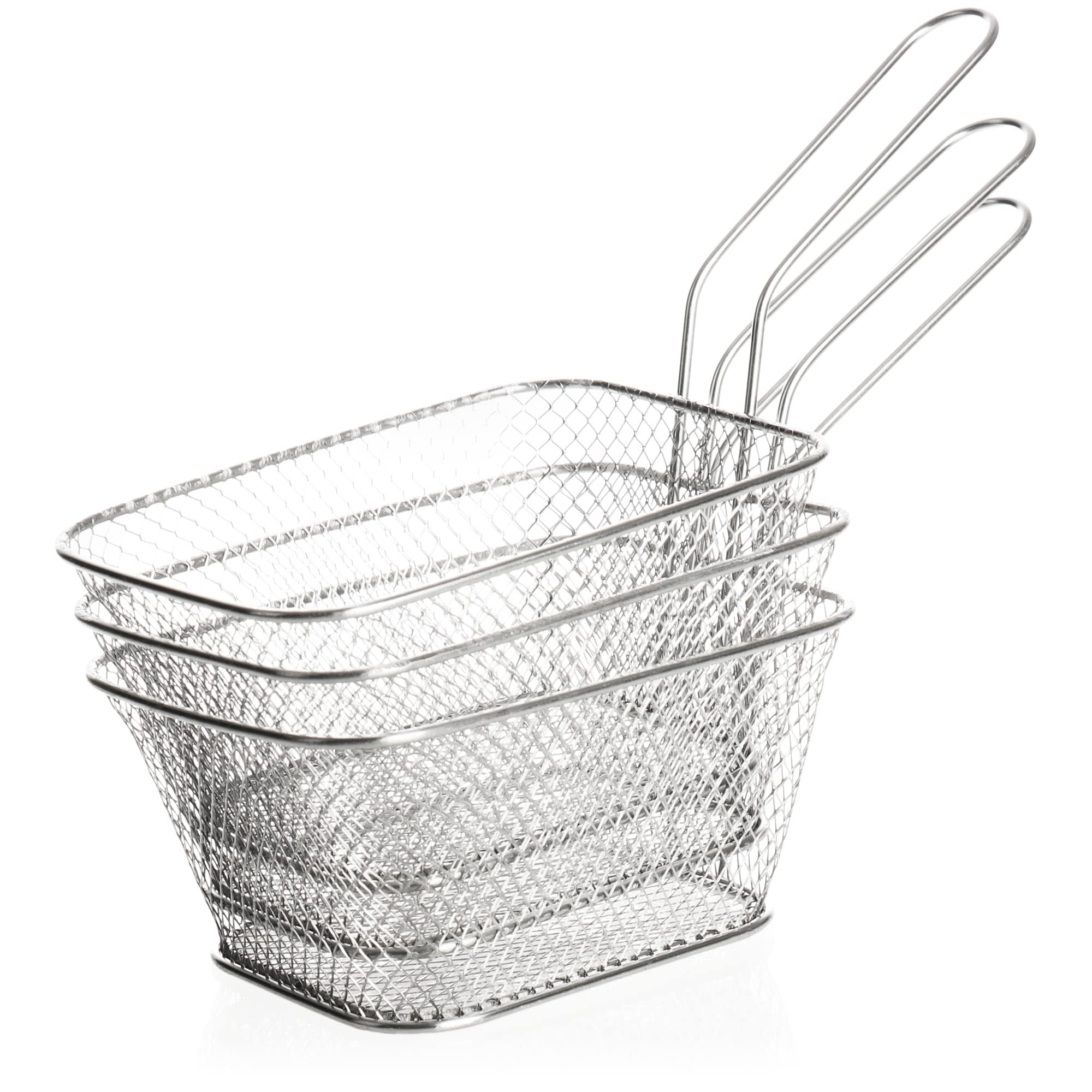 com-four® 6x mini cestello per patatine (4,5 x 11 x 7 cm) – Contenitore snack in acciaio inox 430 – Cestini fritti argentati con manico – Cestino da portata per cucina o buffet (Cestino - 06 pezzi)