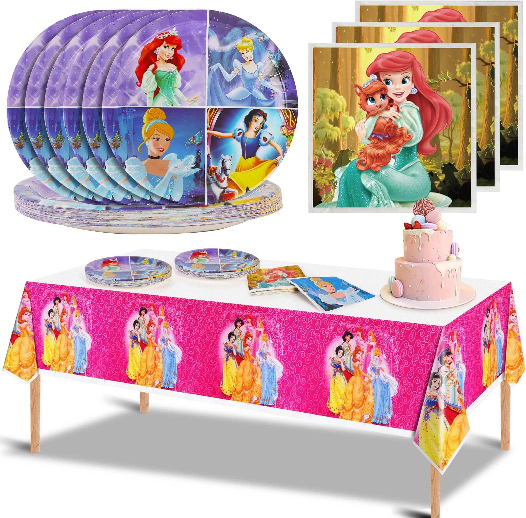 71 Pcs Princess Party Decorations Birthday Supplies for Fantasy Princess Theme Tableware Gift, Serves 24 Guests and Includes 1 Tablecloths, 24 Small Plates, 24 Big Plates, 24 napkins