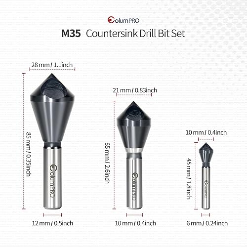 Miniatura 2 de 3PCS Cobalt Single-End Countersink Chamfer Tool Set -TiAlN Coated Heavy-Duty M35 90-Degree Countersink Bits for Metal, Stainless Steel, Copper,