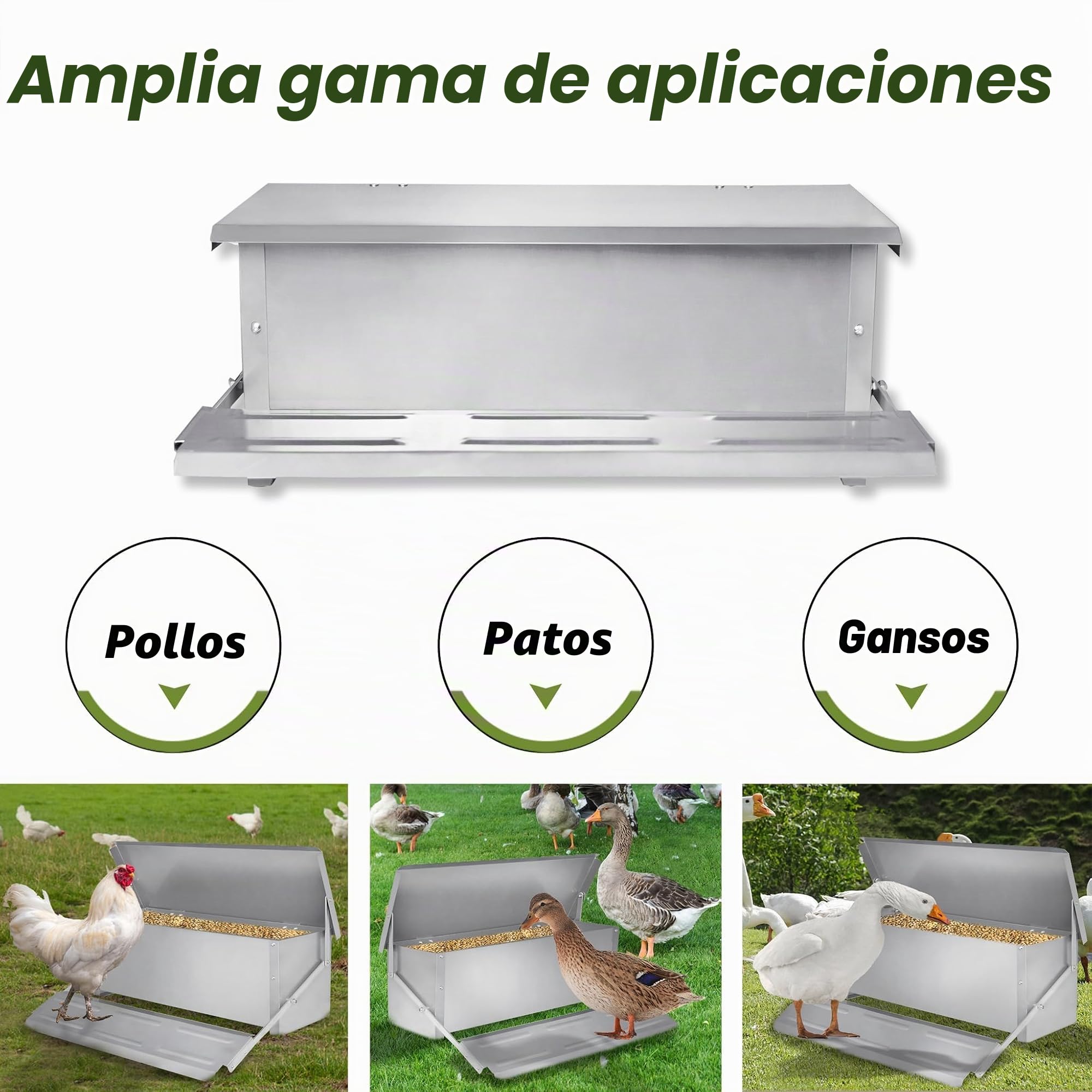 Comedero automático para gallinas de 10 kg, en acero galvanizado, comedero para aves con patas a prueba de ratas y cubierta impermeable para gallinas, patos