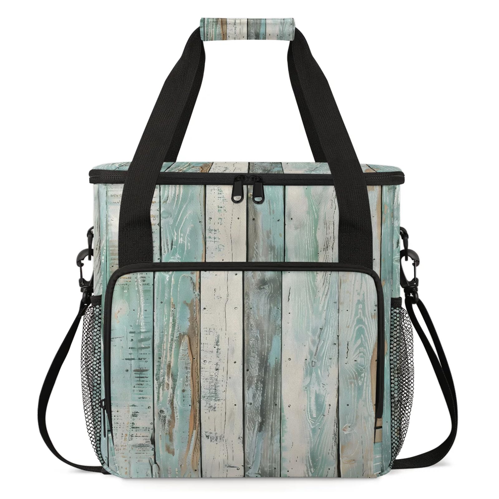 Adornori Woodrain Vintage Wood Coffee Maker Carring Bag, Large Insulated Storage Organizer Case Tote Bags with Shoulder Strap for Travel Work Picnic