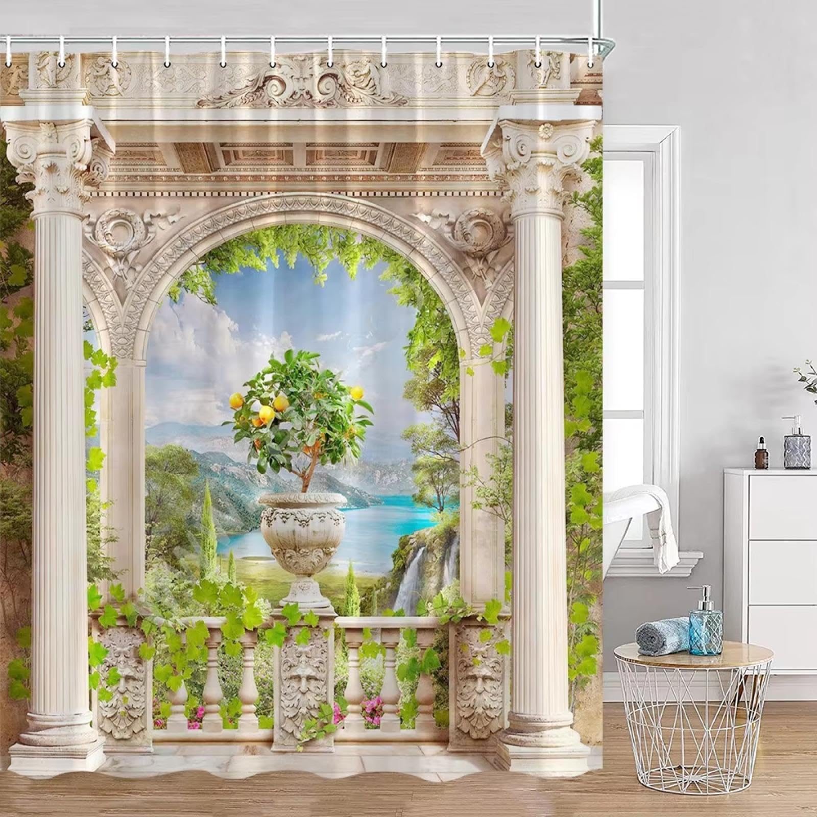 Rideau de douche vigne verte en arc style européen 137x203cm