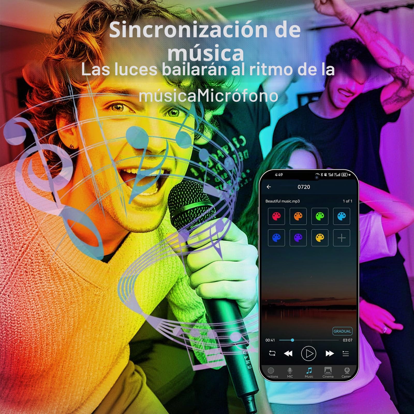 Foco LED RGB Exterior 100W, Regulable Foco LED con APP Bluetooth y Mando a Distancia 2.4G, IP66, 16 Millones de Colores DIY, Para Jardín, Fiestas, Pascua, Halloween
