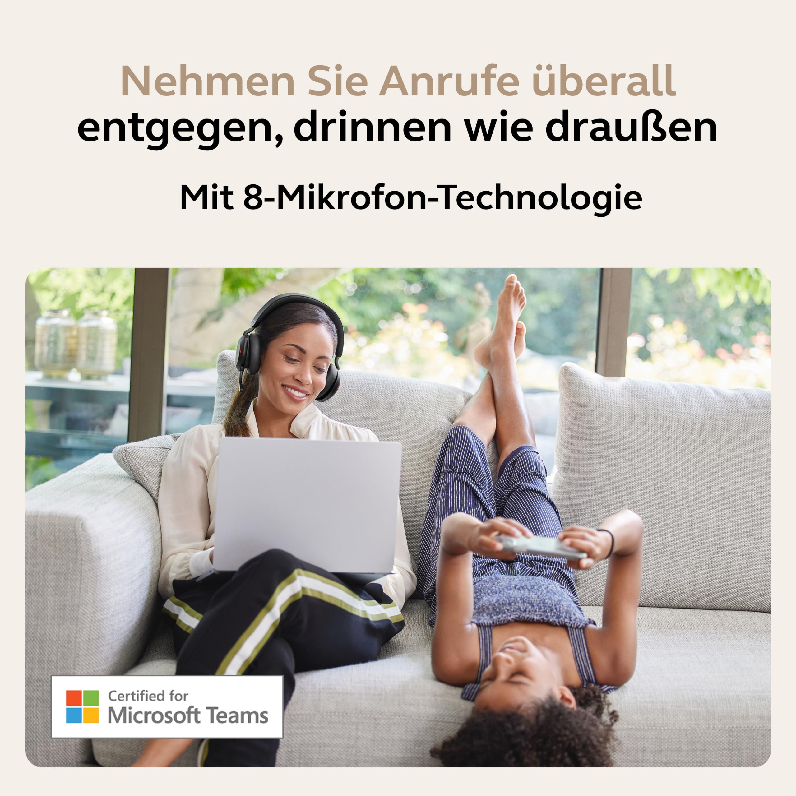 Jabra Evolve2 75 Wireless PC Headset mit 8-Mikrofon-Technologie - Dual-Foam-Stereo-Kopfhörer mit moderner aktiver Geräuschunterdrückung, USB-A Bluetooth-Adapter und MS Teams-Kompatibilität - Schwarz