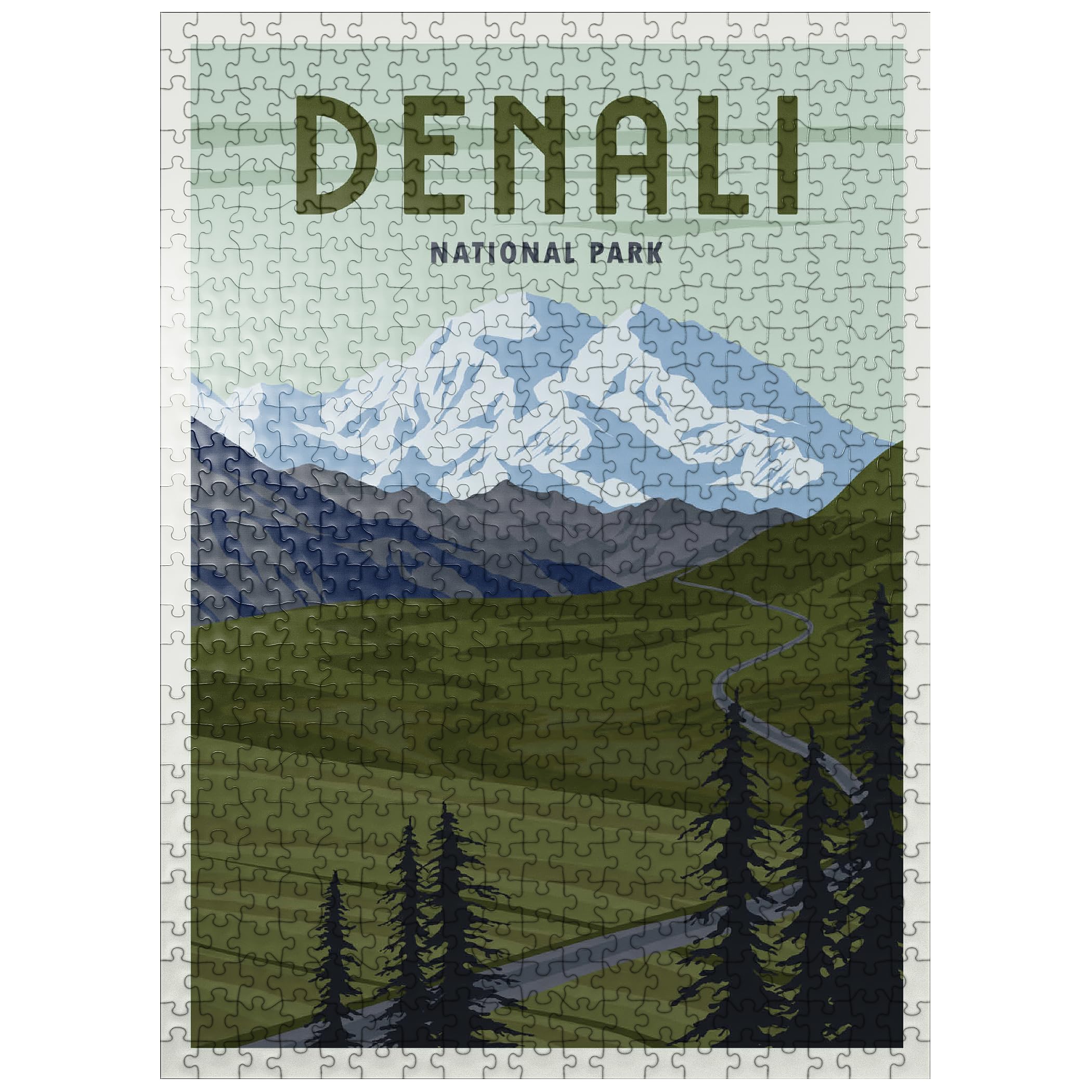 MyPuzzle Denali National Park Alaska Art Deco Style Vintage Poster Illustration - Premium 500 Piece Jigsaw Puzzle for Adults