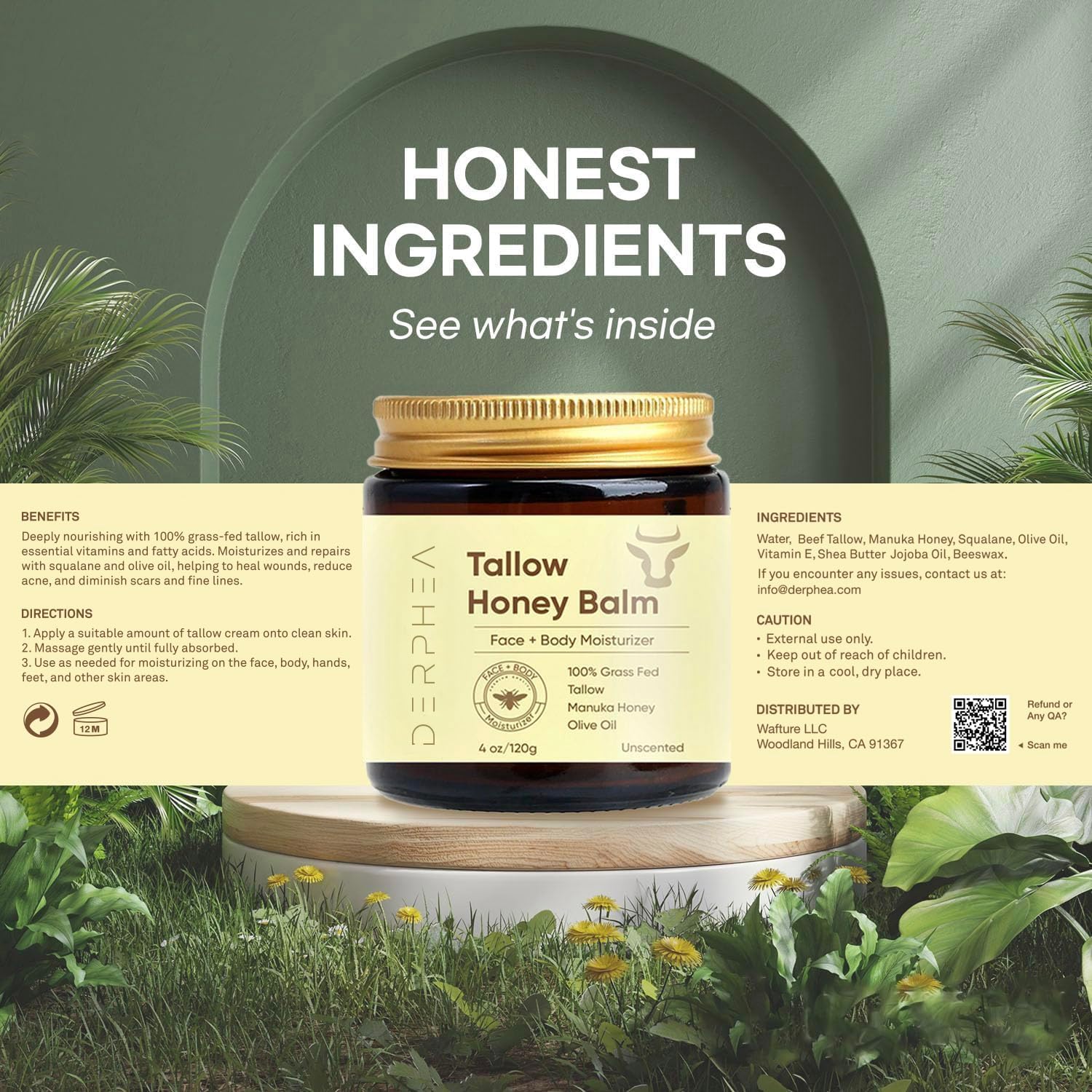 Derphea Beef Tallow Skincare - Rich Deeply Moisturizing Balm for More Softer, Smoother, Plumper Skin, with Raw Manuka Honey – Unscented 4 oz - Image 7