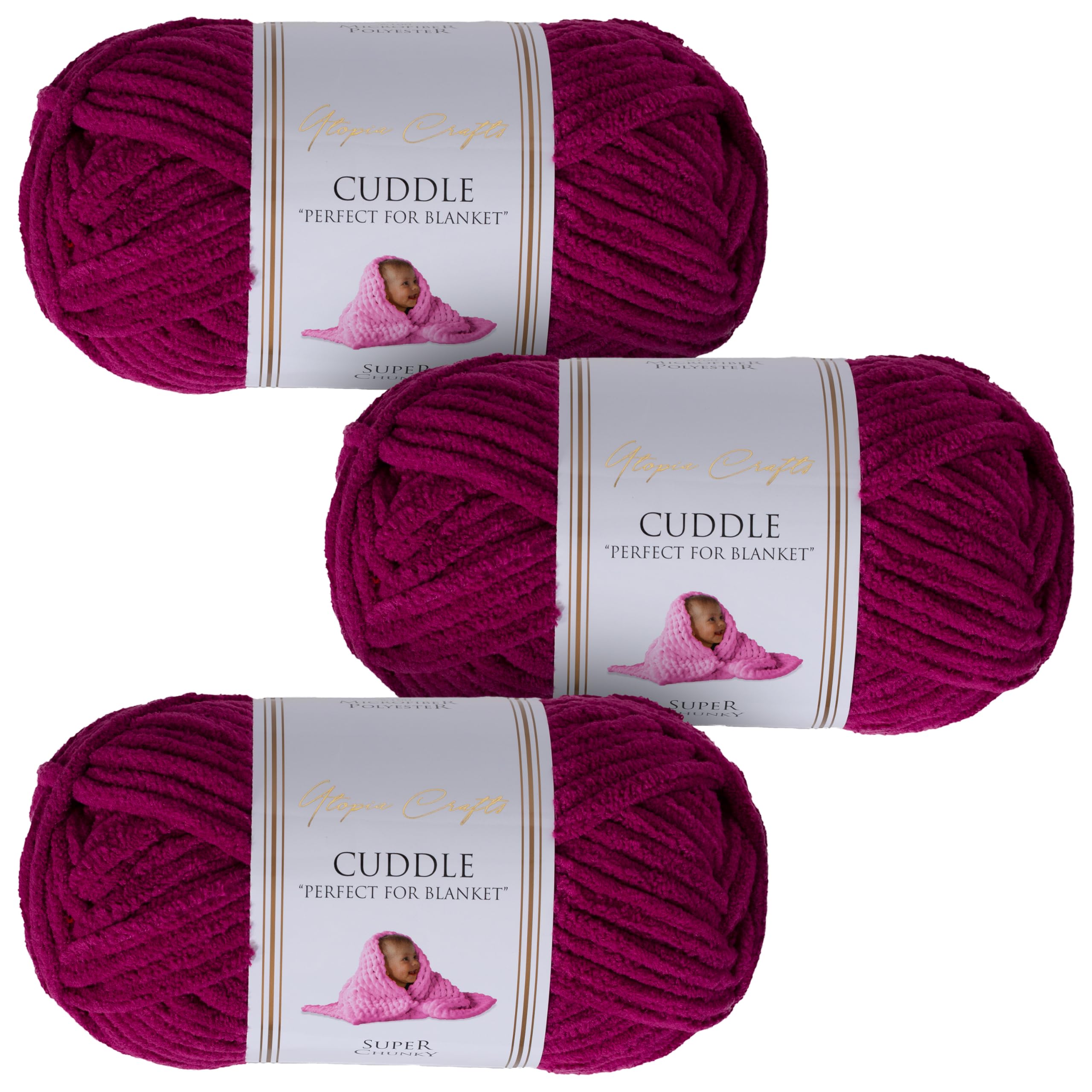 Utopia Crafts Cuddle Super Chunky Chenille Yarn Purple, 100g 60m Ball, Fluffy, Soft & Easy to Use