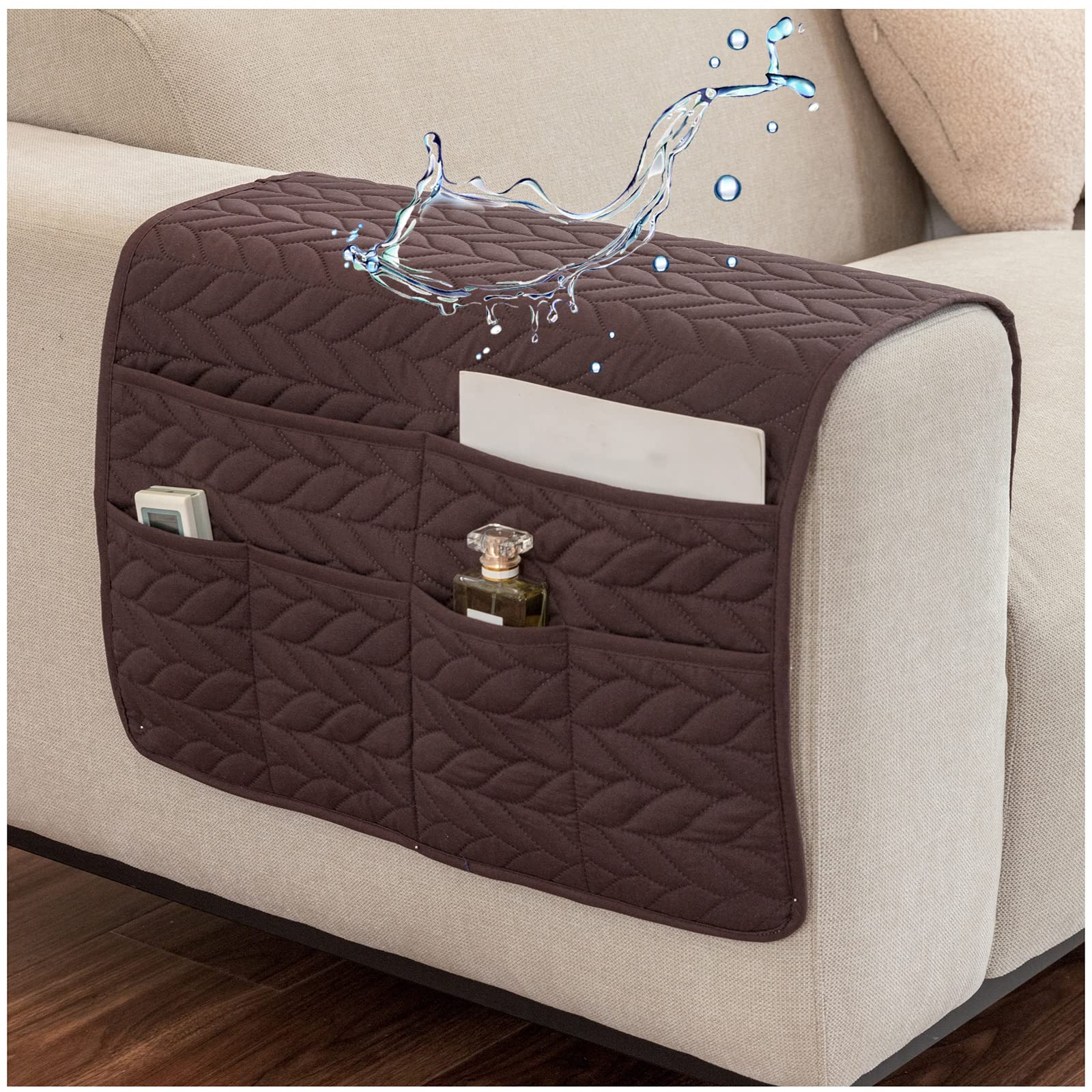 AWAV Sofa Armrest Organiser Hanging Storage Bag Couch Chair TV Remote Control Holder Armchairs Couch Organiser waterproof Anti-Slip for Cellphone Magazines Glasses TV Remote Control (Chocolate)