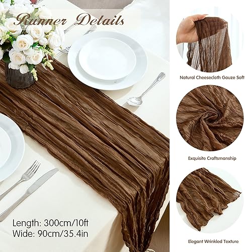 Miniatura 4 de Paquete de 6 caminos de mesa de estopilla marrón, gasa de 10 pies de ancho, bohemios para despedida de soltera, boda, fiesta de cumpleaños