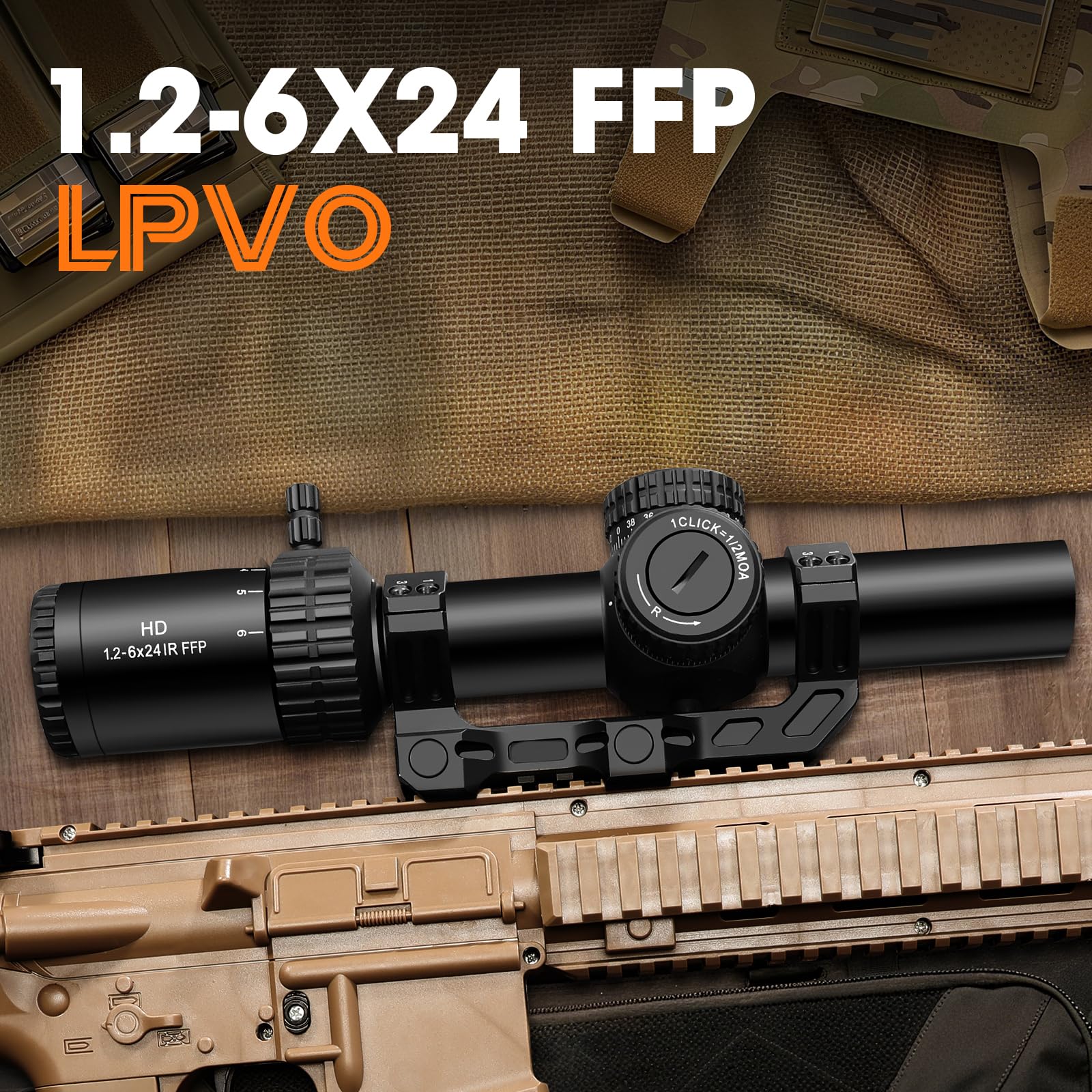 Paike 1.2-6x24 LPVO FFP Zielfernrohr, rot beleuchtetes BDC-Absehen, erste Bildebene, mit freitragender Montage