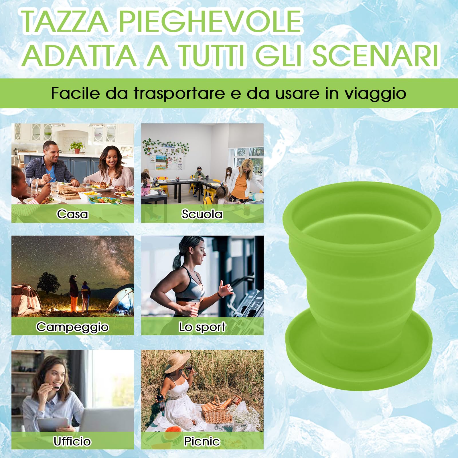 4 Pezzi Bicchiere Pieghevole Silicone, 200ML Bicchiere Pieghevole da Viaggio Tazza in Silicone per Viaggio Campeggio Escursionismo e Lavoro