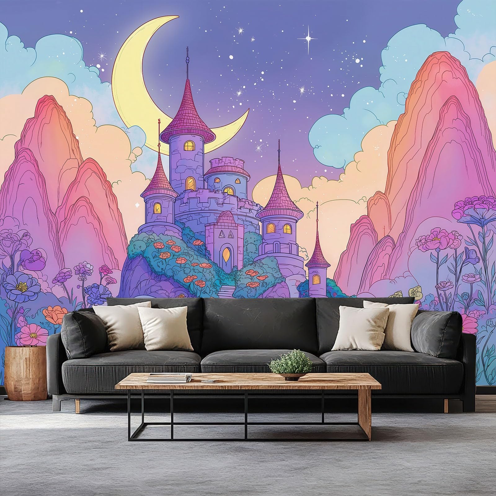 Papier peint intissé château et croissant lune pour créer un cocon magique et romantique