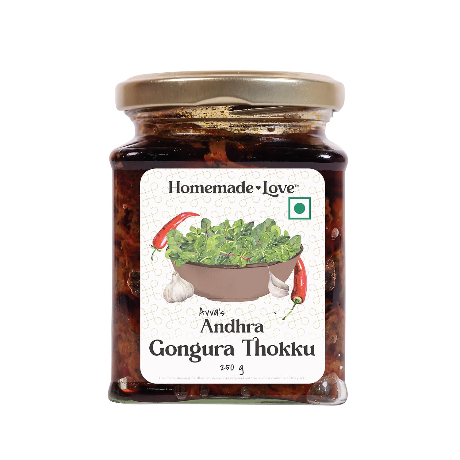 Homemade Love Andhra Gongura Thokku (250 Gm) | Gongura Pickle with Garlic Pure Natural Home Made Taste | Authentic Andhra Style Achar Perfect for Rice, Dosa, Idli, Upma & Roti | No Preservatives