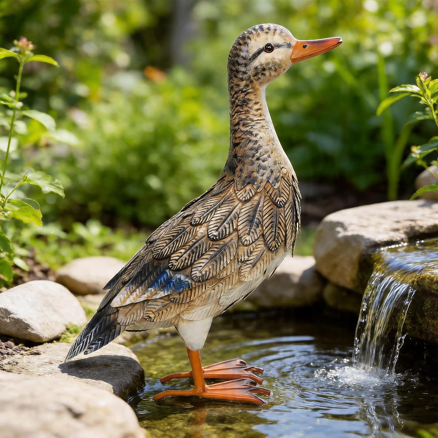 Shorayn Metal Duck Garden Statue, Life-Size Iron Hen Mallard, Handmade Gray Duck Yard Decor, Indoor Outdoor Ornament, Gift for Housewarming/Mother’s Day/Christmas