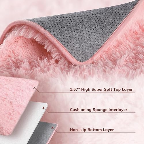 Miniatura 4 de Ophanie Alfombras para sala de estar, de 6 x 9 pies, color rosa, grande, mullido, mullido, suave, para sala de estar, dormitorio, habitación de