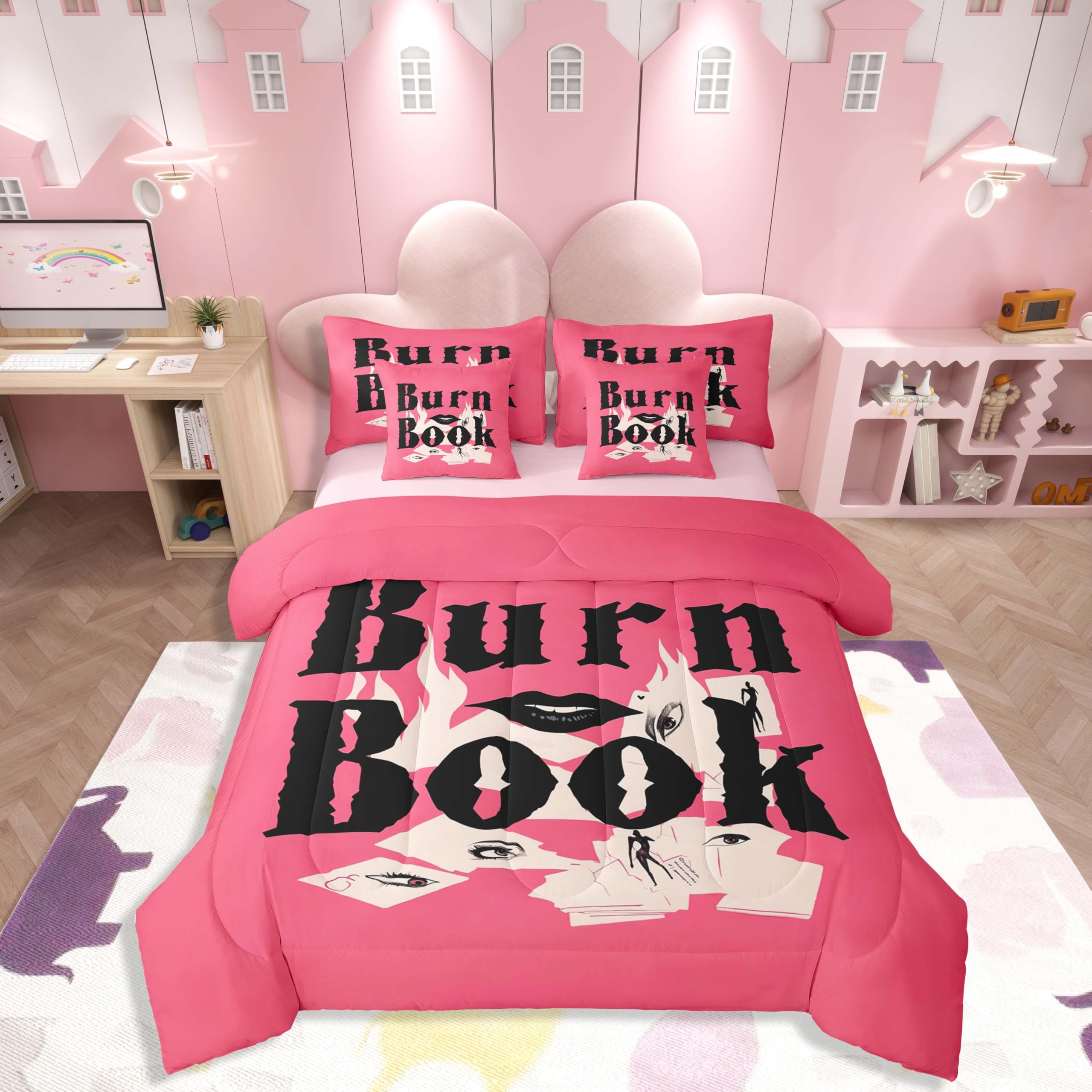 Juego de edredón rosa y negro para habitación juvenil de chicas Mean Girls