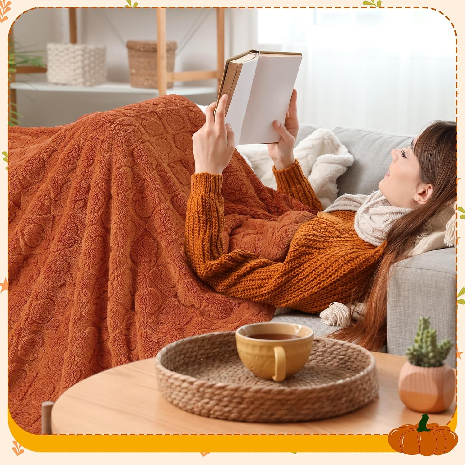 SmoothNovelty Fall Halloween Pumpkin Throw Blanket Fall Decor 50" x 60"