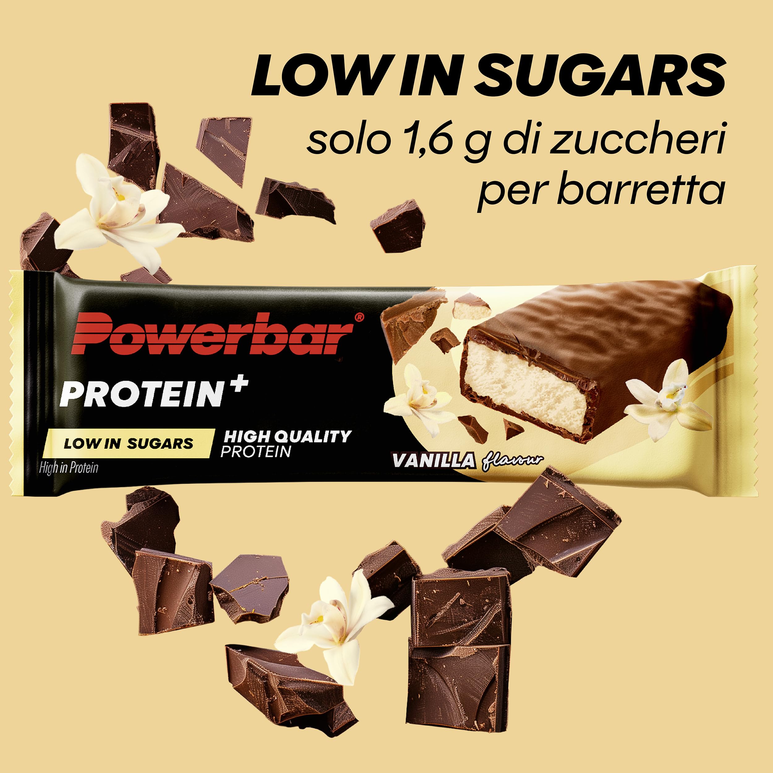 Powerbar - Protein Plus - Low Sugar - Vanilla - 30x35g - Barretta con solo 107 calorie - Barretta fitness con fibre