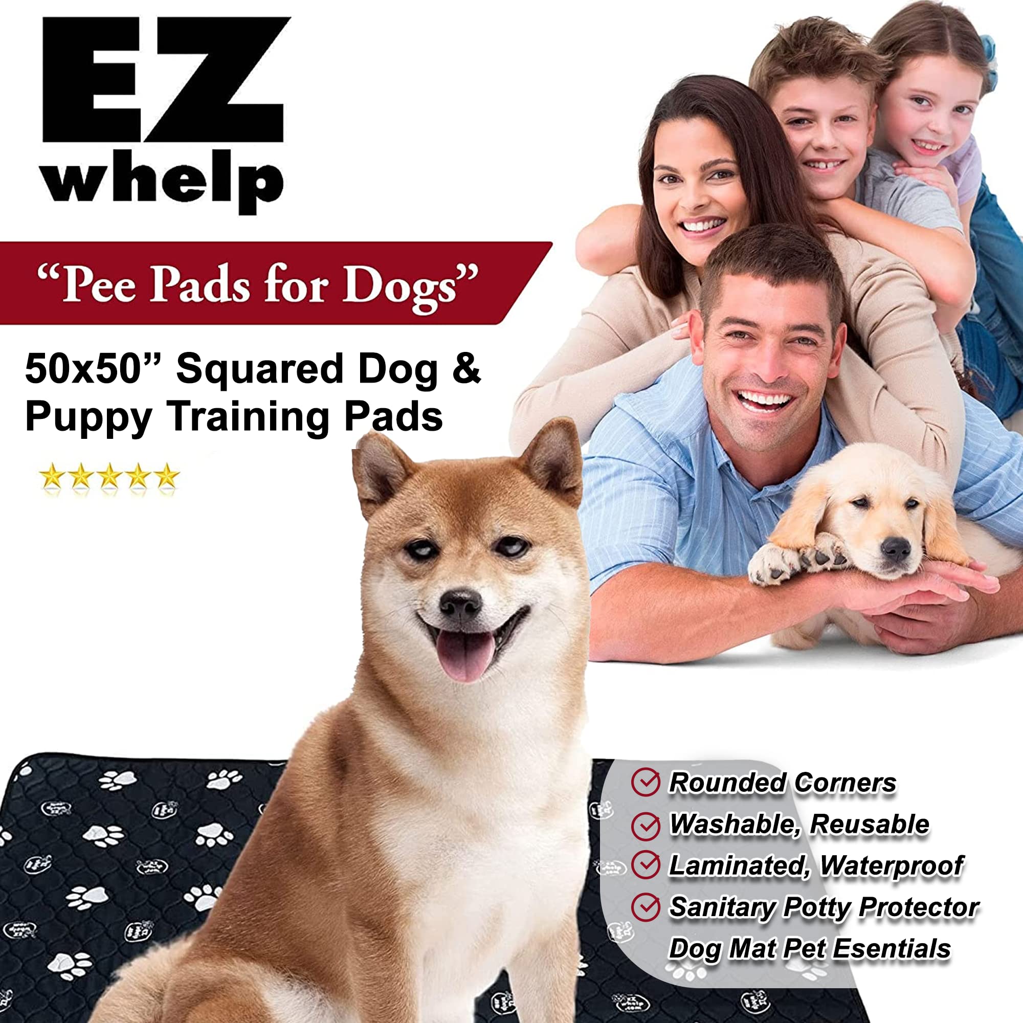 EZwhelp Almohadillas reutilizables para orina de perro, lavables e impermeables para entrenamiento de orinal de perros o almohadillas de parto, 50 x 50 pulgadas, paquete de 2