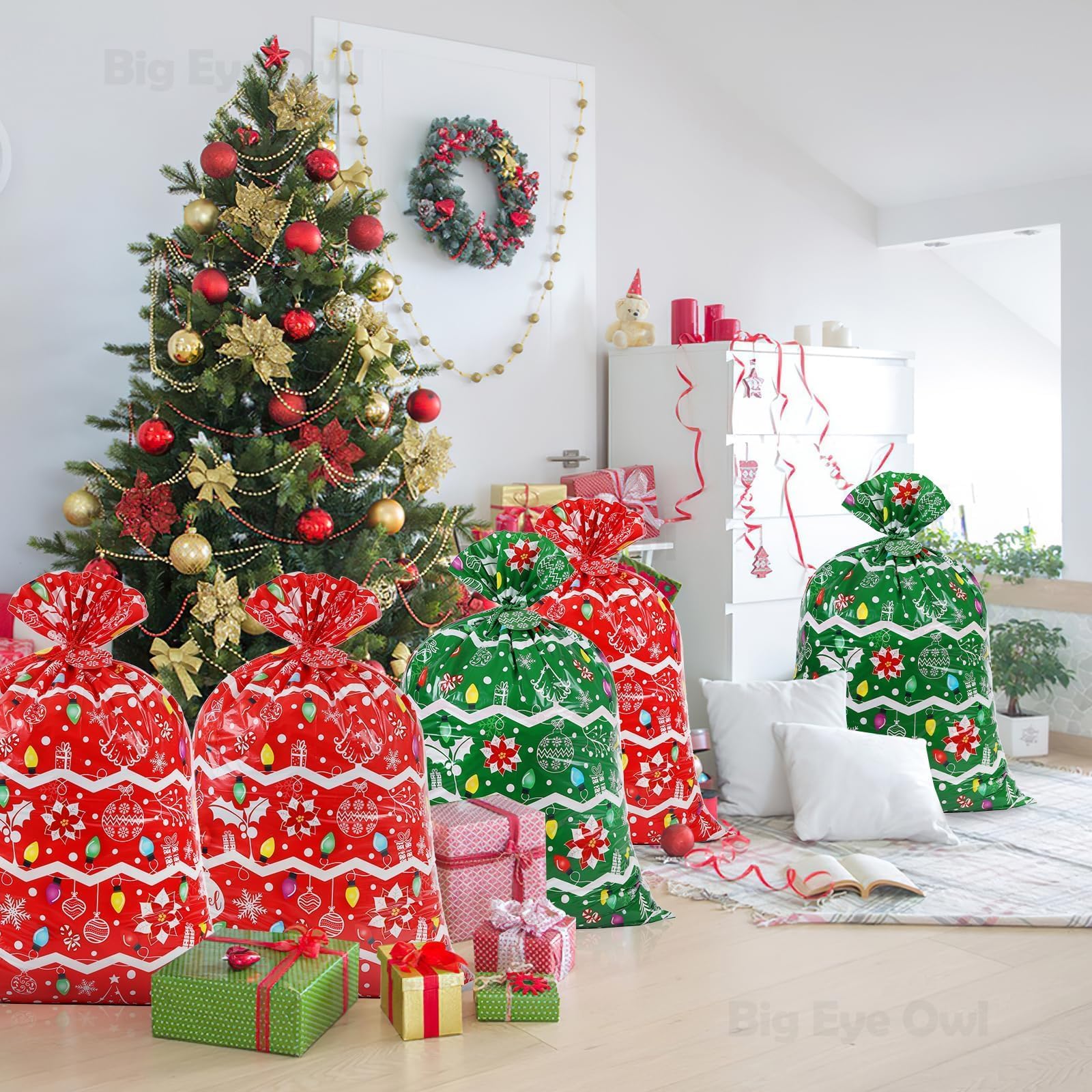 Christmas Tree Jumbo Christmas Gift Bags Christmas Tree Extra Large Plastic  Christmas Gift Bags 3-Pack