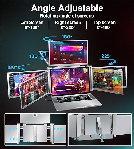 Miniatura 4 de FOPO Extensor de pantalla para laptop de 14 pulgadas, monitor cuádruple, solo 1 cable para 3 pantallas, extensor de laptop FHD 1080P IPS compatible