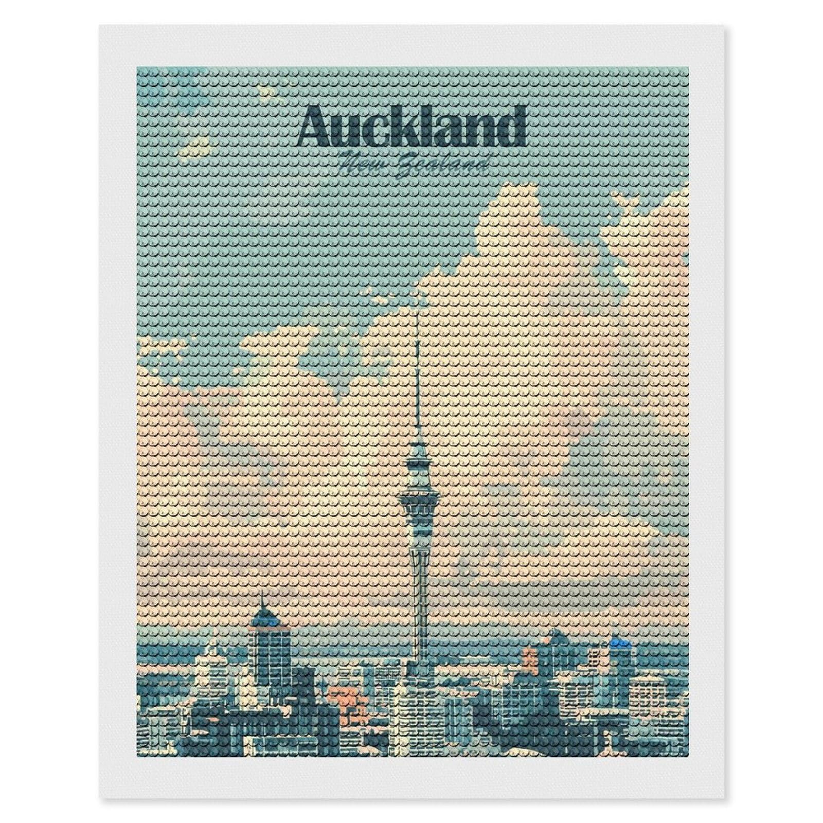 Junmoney Auckland New Zealand Skyline Art Full Drill Diamond Painting Kit 16"x20", for Teens, Adhesive Canvas, Bedroom Decor, Holiday Gift Idea