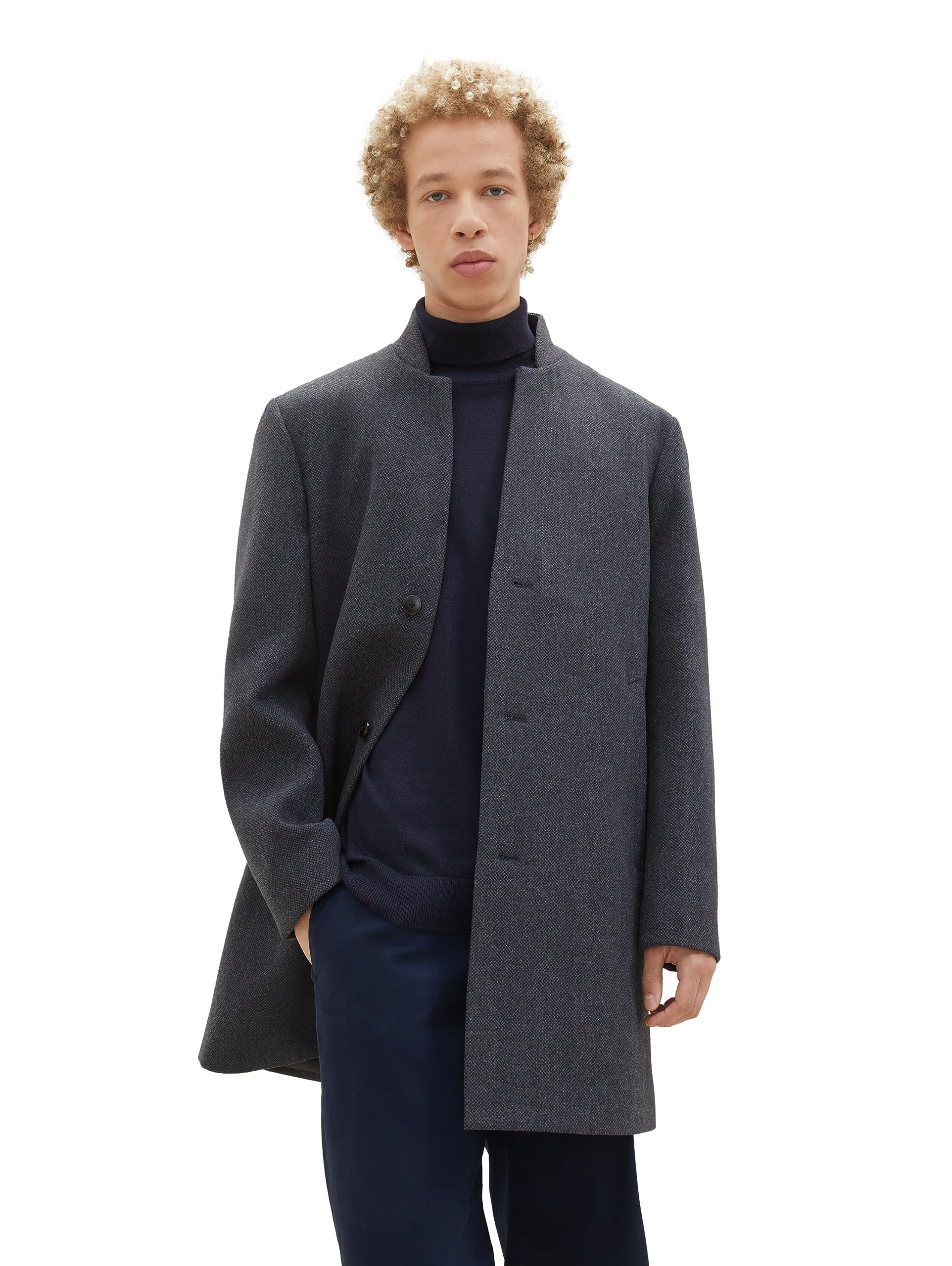 TOM TAILOR Denim Herren 3-Knopf Wollmantel mit Stehkragen