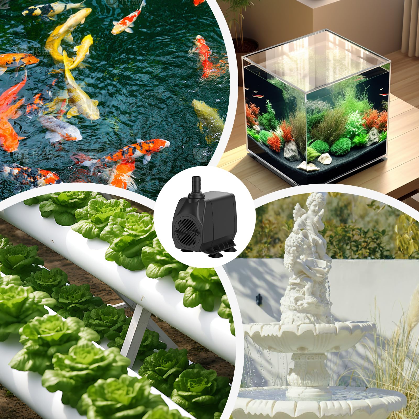 Bomba de Agua Sumergible 45W 2500L/H, Apagado Automático por Bajo Nivel, Protección contra Sobrecalentamiento y Funcionamiento Ultrasilencioso. Cable de 1.8 m Ideal para Estanques y Hidropónicos.