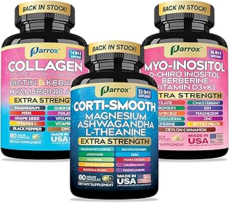 Parrox She Shines Set - Collagen Peptides Types I, II, III, V, X, Biotin, Keratin, Myo Inositol & D-Chiro Inositol, Berberine, Cortisol Support, Magnesium, Ashwagandha, L-Theanine, Lions Mane