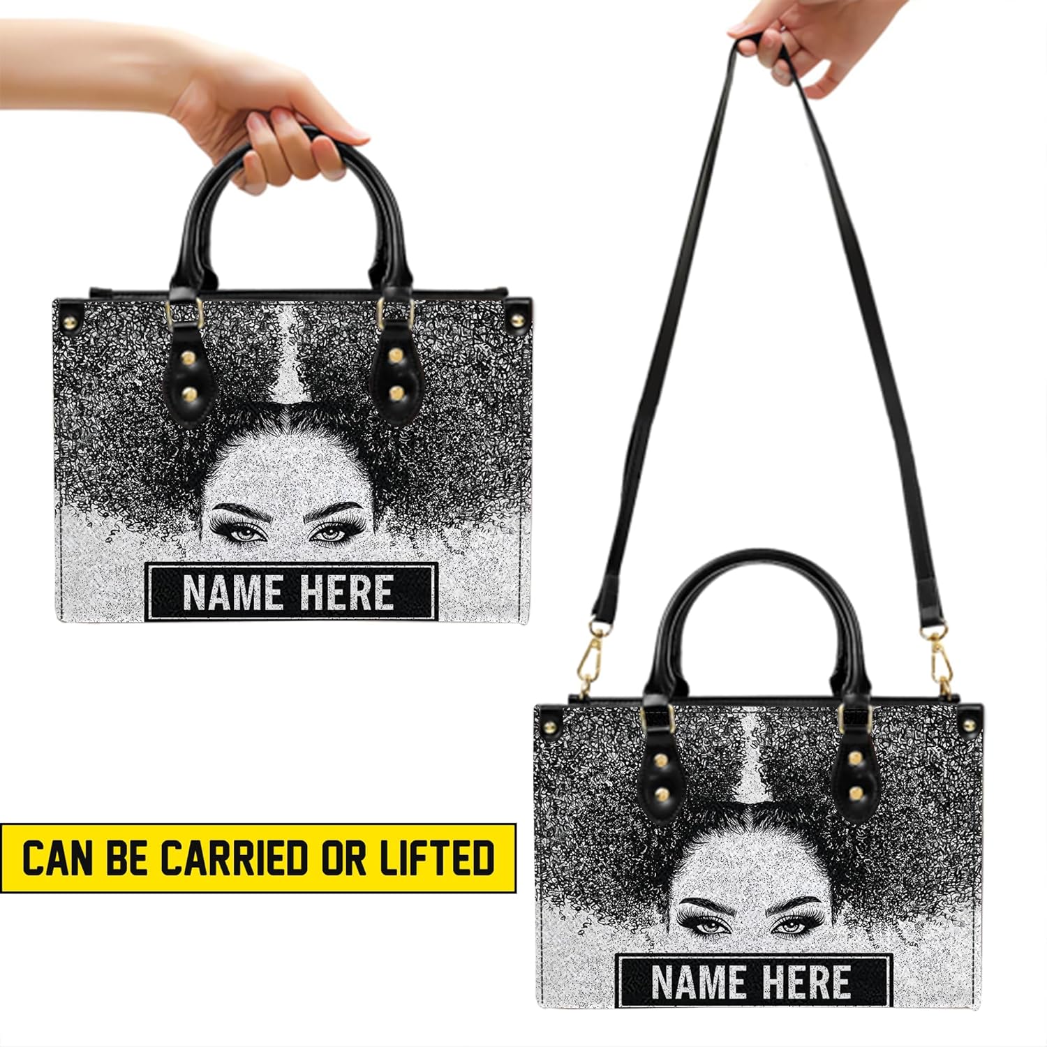 Personalized Black Girl Leather Handbag Afrocentric Bag for Women with Leather Purse Gift for Sister Melanin Queen - Image 7