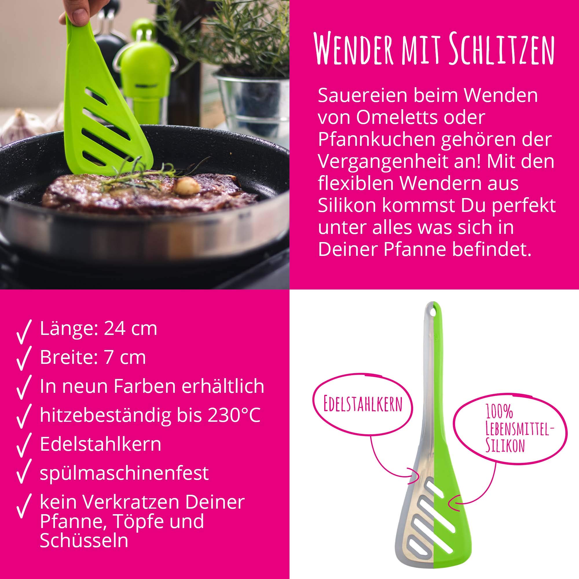 Kochblume Set di utensili da cucina – Set di 4 cucchiai di design S & mestolo S & mestolo flessibile S & set | silicone premium e senza BPA | resistente al calore | lavabile in lavastoviglie | colore
