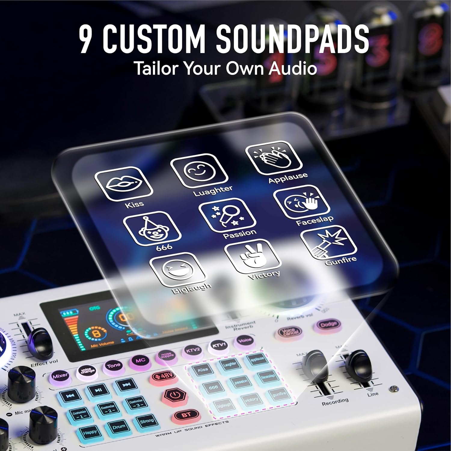 HICALL C100 PRO - P15 Mixing Console showing 9 custom soundpads