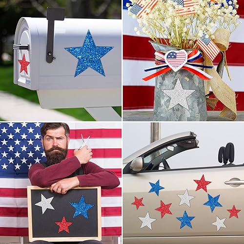 Miniatura 7 de JarThenaAMCS 15 imanes patrióticos para refrigerador con purpurina impresa, diseño de estrellas, color rojo, azul, plateado, 4 de julio, imán de