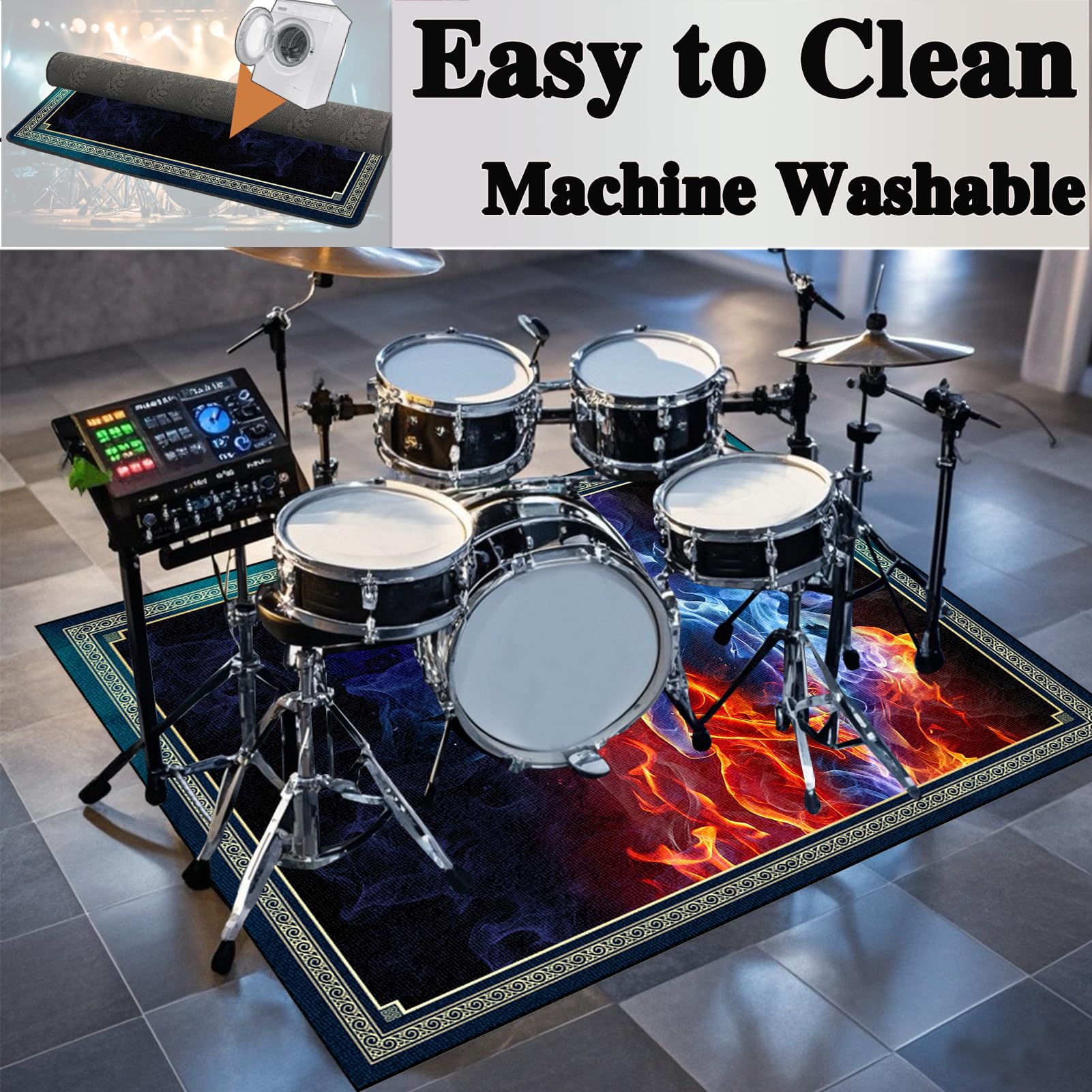 Batterie Instrument Tapis De Batterie électronique Antidérapant Et Insonorisant Pour Tambour, Grosse Caisse, Caisse Claire, Instruments De Musique - H | 140 Cm X 120 Cm Tapis Antidérapant 140x120cm