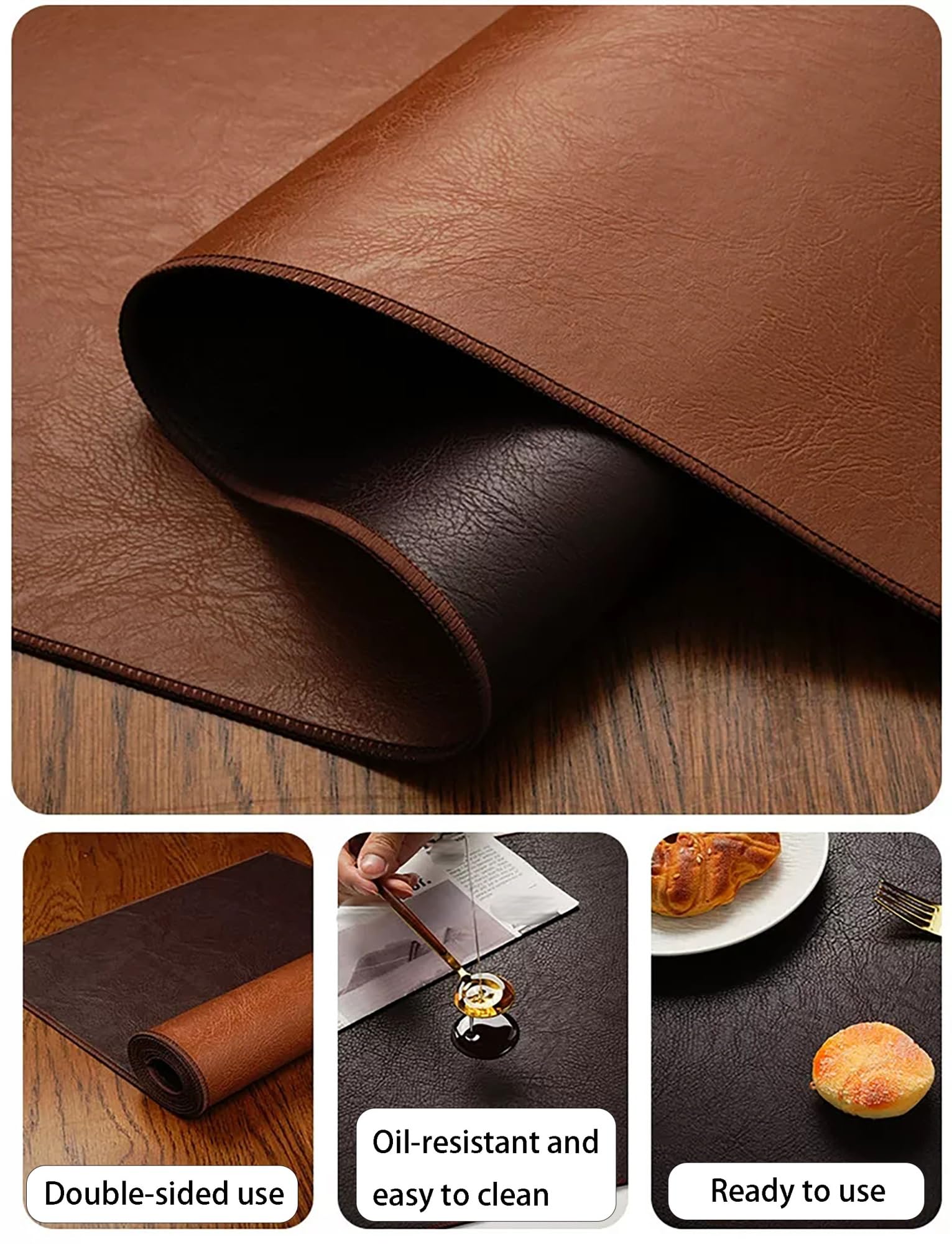 Nattes Table Similicuir 2mm Imperméables Anti-Chaleur, Nettoyage Facile | Nattes Style Vintage pour Table à Manger ou Basse, Anti-Taches, Résistant à la Chaleur, Antirutsch(Milk,70x130cm/27.6x51.2in)