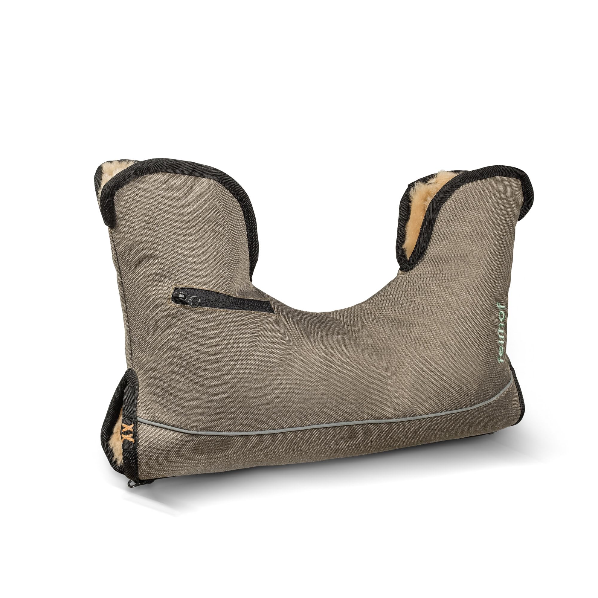 Fellhof Kinderwagen Handwärmer Alpakafell | 43x26x54 cm | recyceltes wetterfestes Außenmaterial | reflektierende Details | Tasche | Reißverschluss (Braun)