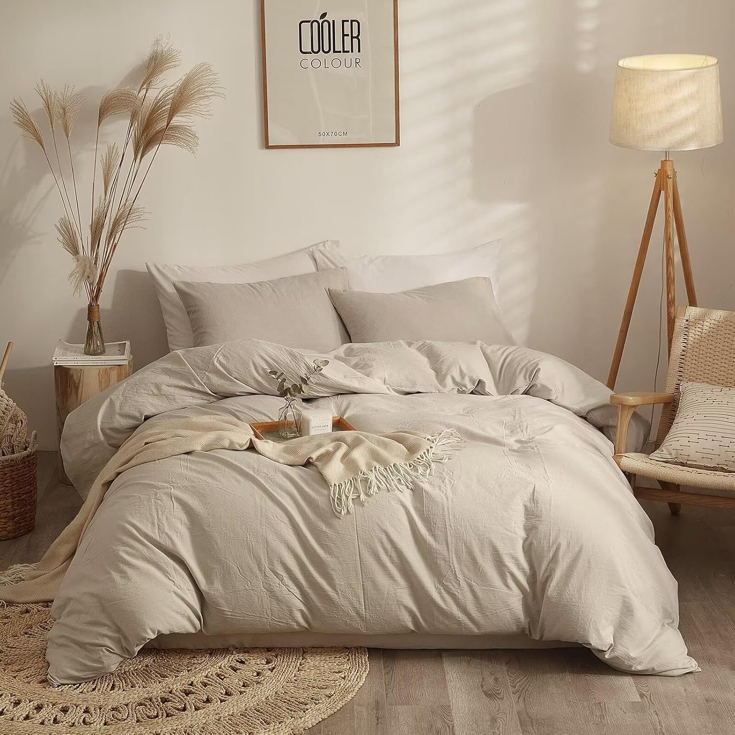 Washed 100% Cotton Twin XL Duvet Cover Pumpkin Soft Breathable,3 Pcs Bedding Set(1 Duvet Cover and 2 Pillowcases) for All Season,Cotton Comforter Covers Beige 68"X90"